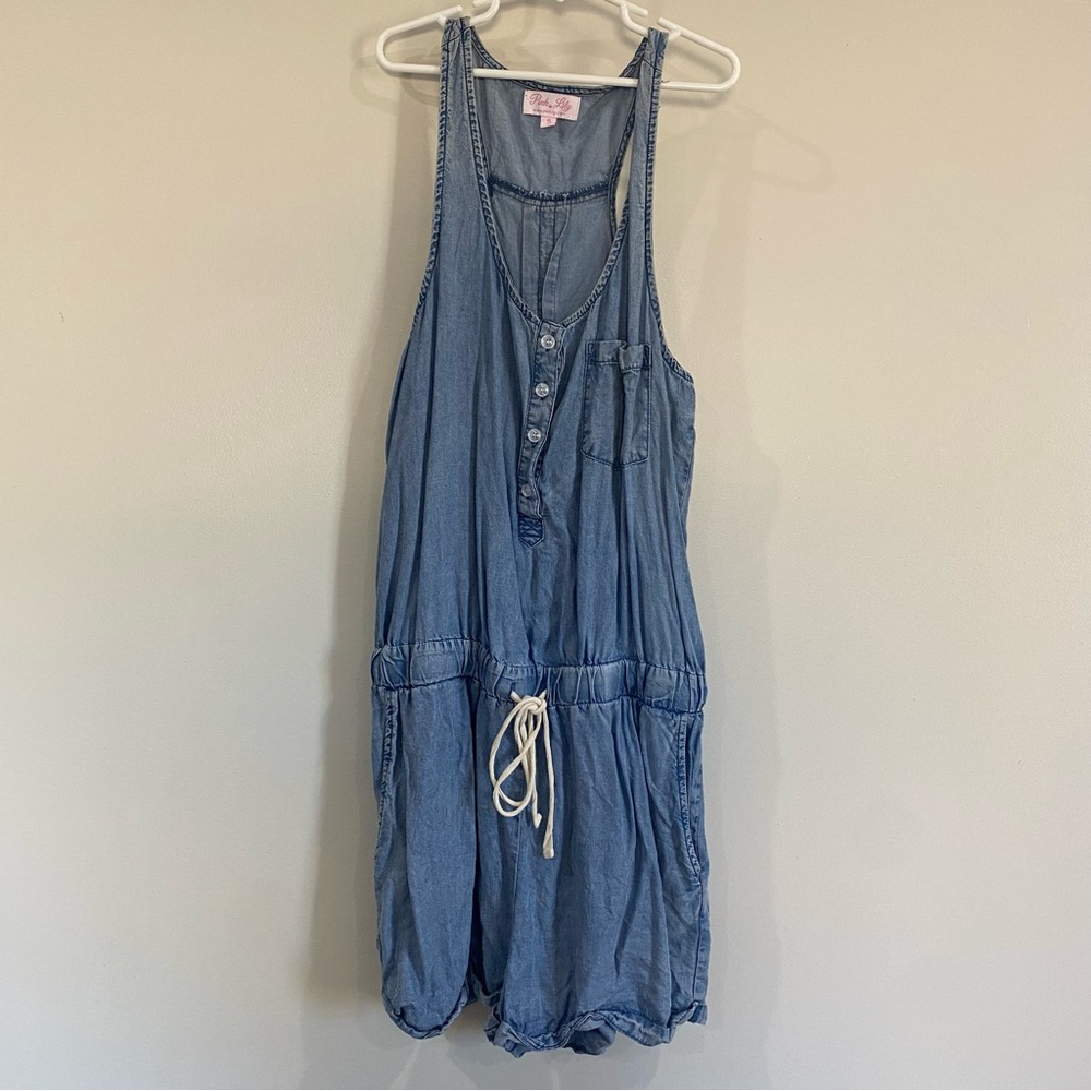 Pink Lily Denim Sleeveless Romper